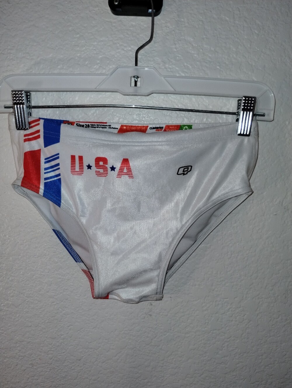 Men's USA Brief Swimwear - White with Red & Blue sz 28